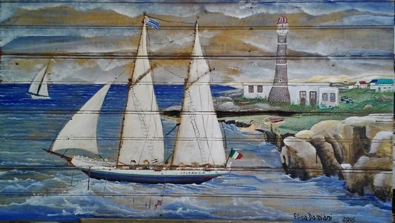 Paisaje maritimo con velero y faro